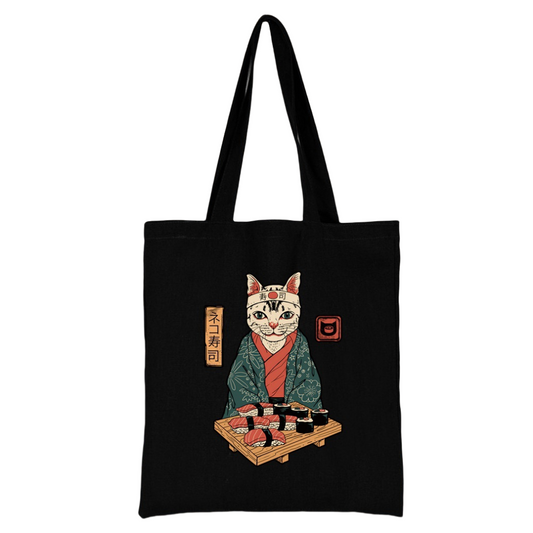 CABAS TOILE FOURRE-TOUT A MAIN CHAT MANEKI NEKO JAPONAIS SUSHI