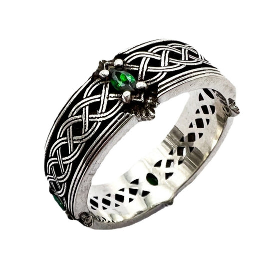BAGUE CREUX TRESSE PIERRE VERT