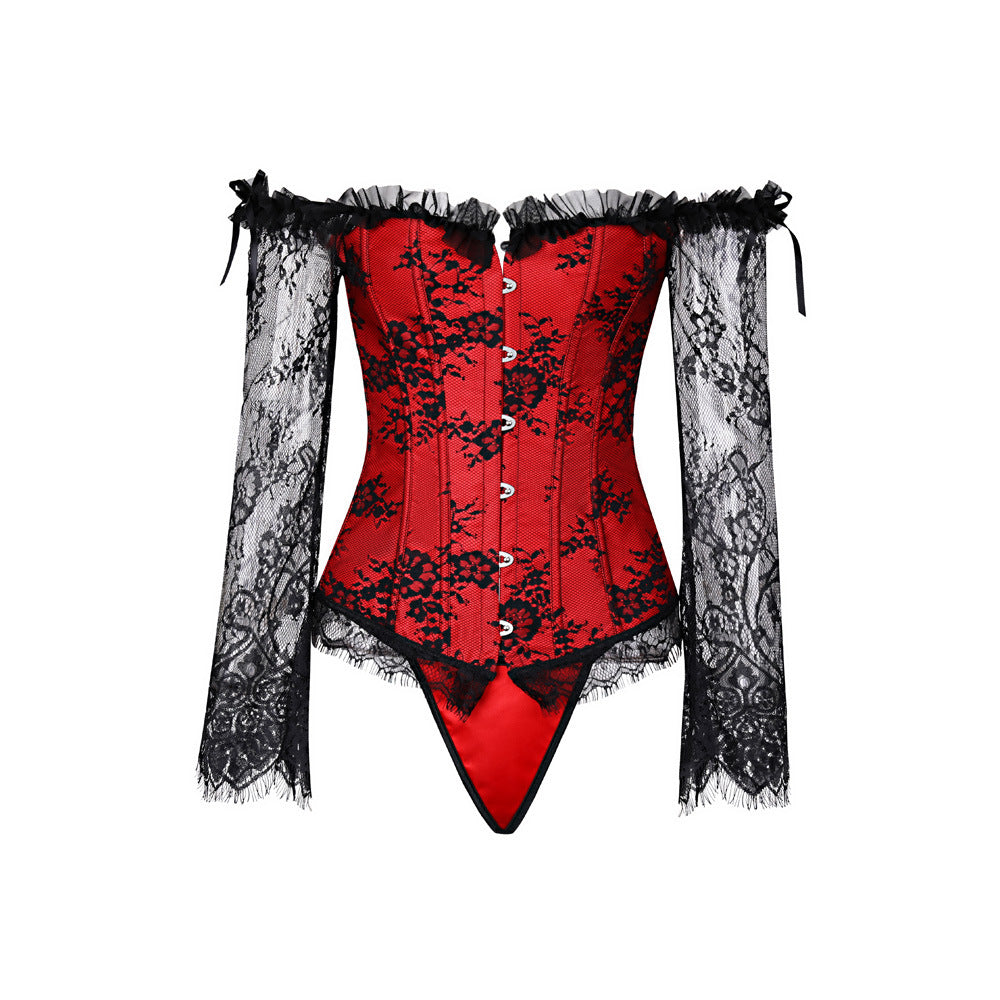 CORSET ROUGE PUNK GOTHIQUE DENTELLE