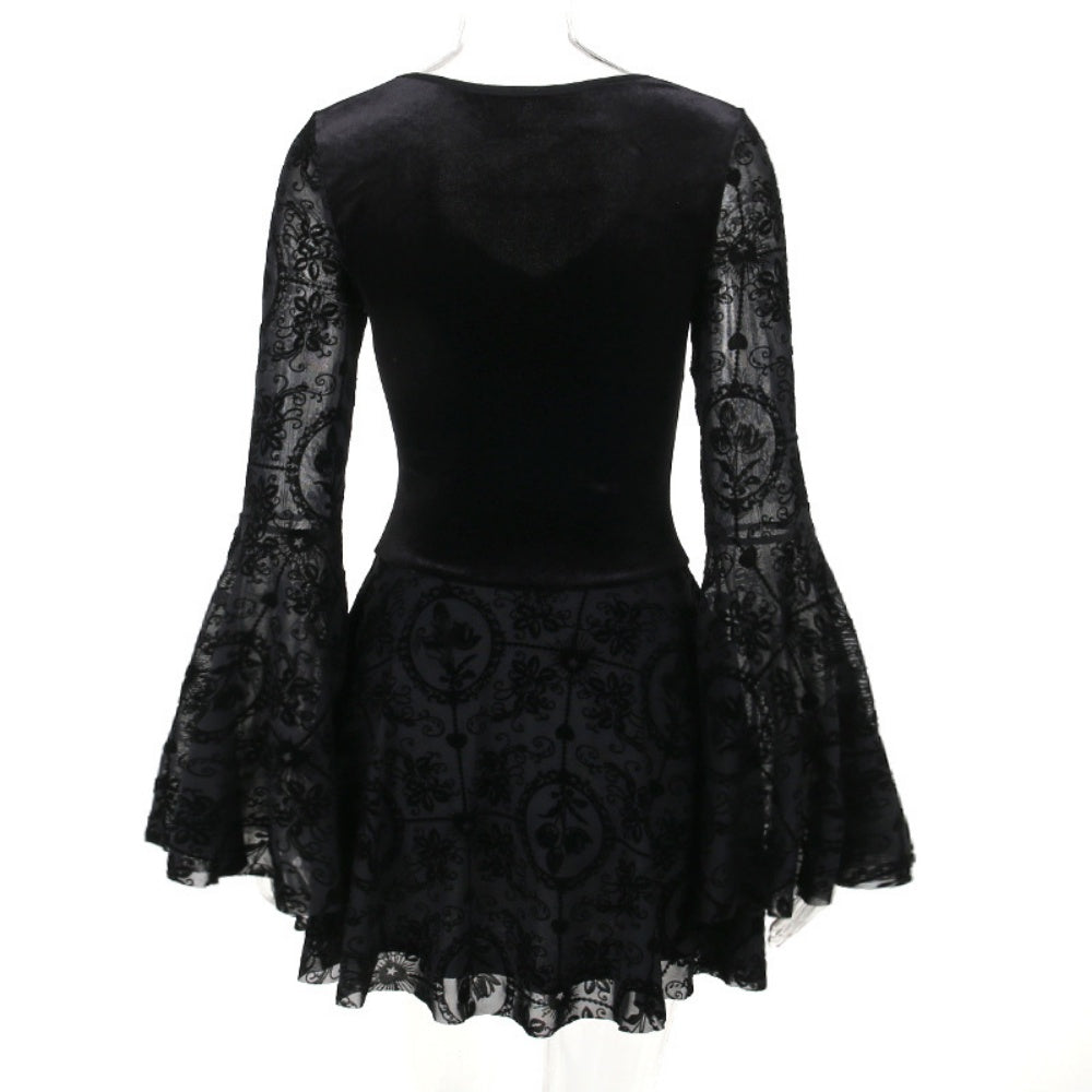 ROBE LONG GOTH MANCHE BOUFFANTE