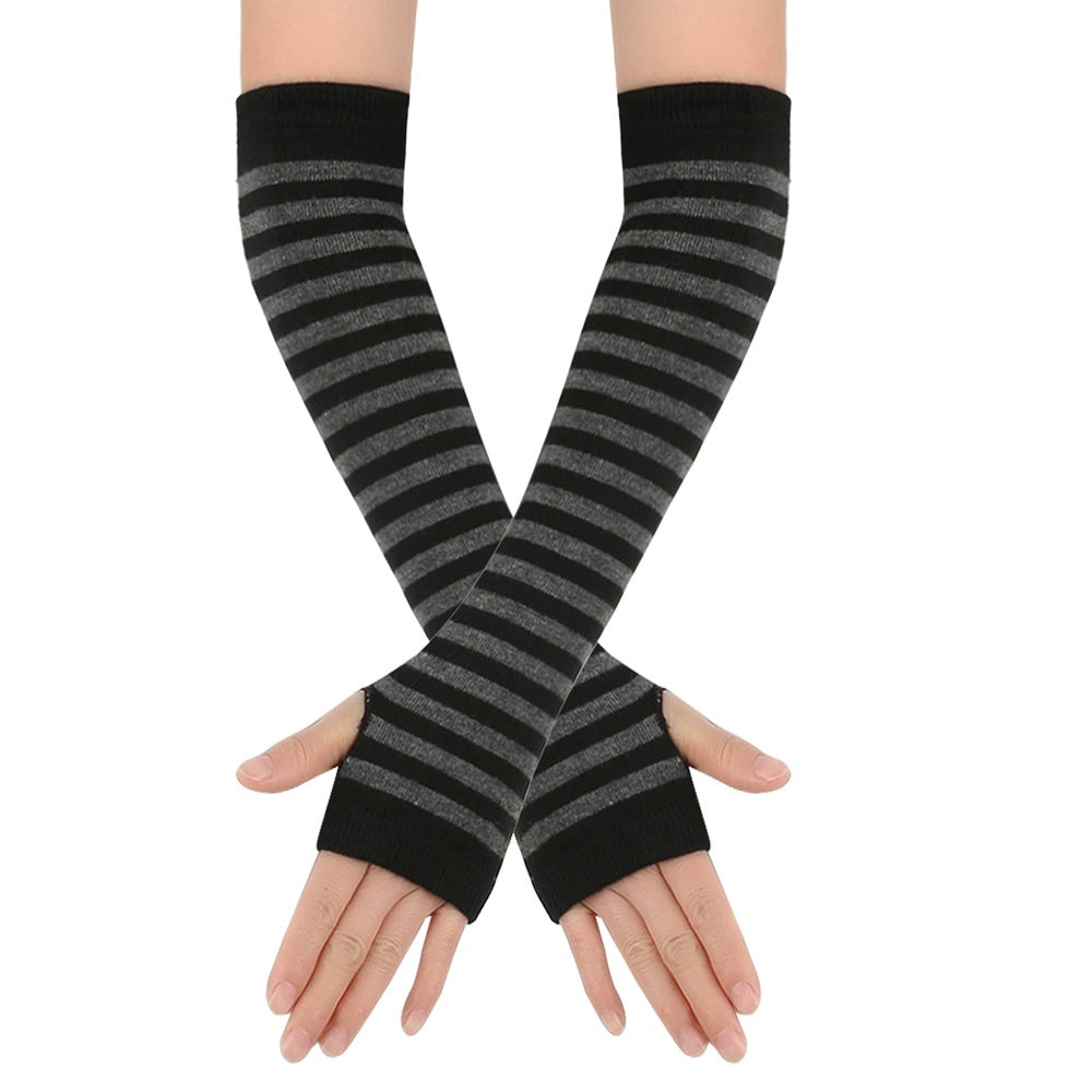 MITAINES NOIR GRIS RAYURE PUNK