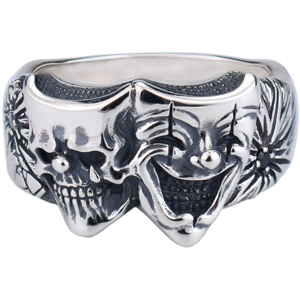 BAGUE CLOWN DEUX VISAGES EN ARGENT 925